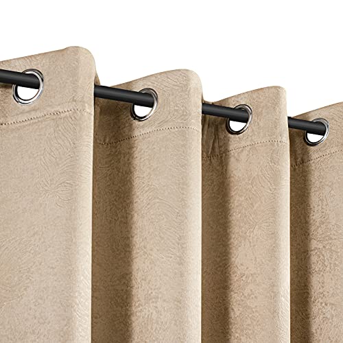 Lucky Rain Embossed Blackout Curtains for Bedroom Feather Printed Grommet Thermal Insulated Room Darkening Curtains for Living Room, 2 Panels of 52''x63''