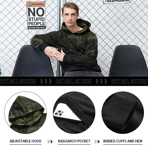 Image of AOTORR Men's Pullover Hoodie Blend Fleece Long Sleeve Contrast Color Military Sweatshirt with Kanga Pocket