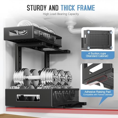 Image of 2-Pack Under Sink Storage Organizer, Large 2-Tier Elegant Mesh Pull Out Shelf for Kitchen and Bathroom Cabinet Organization, L-Shaped and Adjustable Height Design,Patent Pending-Black