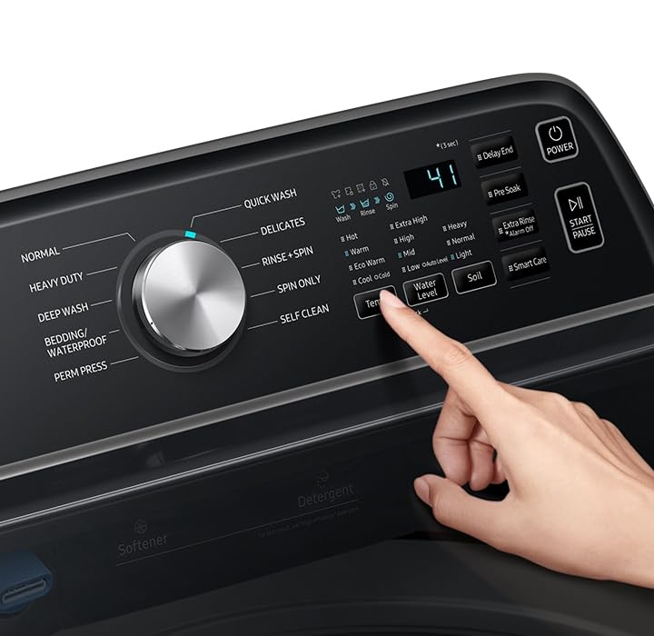 Samsung 4.7 Cu Ft Top Load Washing Machine Bundle with Built-In WaterJet Faucet, Self Clean, Low Vibration Quiet Wash, Smart Wi-Fi, Includes Hoses & 1-Year CPS Protection