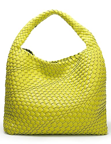 Queenoris Fashion Woven Purse for Women Top-handle Shoulder Bag Soft Summer Hobo Tote Bag (Fruit Green, Medium)