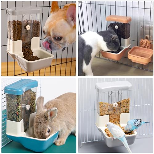 Automatischer Futterspender für Haustiere 800ml Verstellbarer Auslass-Futterspender Stromfrei Geeignet für Kleintierkäfige Kaninchenstall Kaninchen Katze Welpe Meerschweinchen Chinchilla Vogel(Grau)