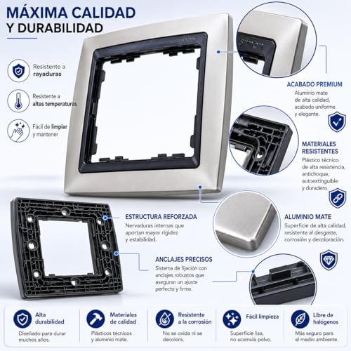 Miniatura 6 de Cablepelado Marco Compacto Para 1 Elementos Simon 82 Marco De 1 Elementos Y Bastidores 82814-33 Apto Para Superficie Y Empotrar Dimensiones: 89x87 Mm Color Aluminio Mate
