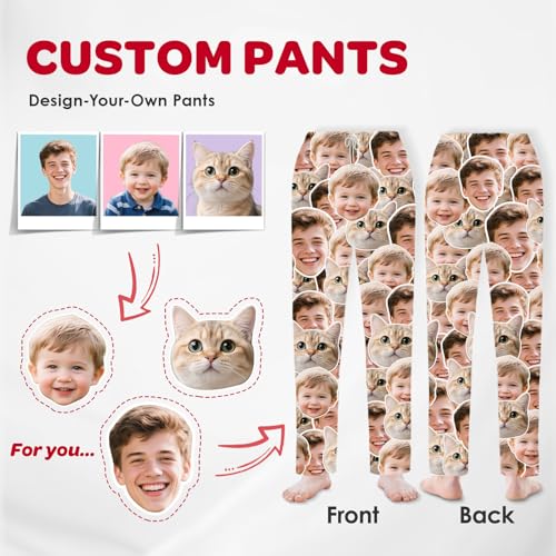 Bemaystar Custom Pajama Pants with Photo,Personalized Pajama Pants 1-3 Face,Custom pj Pants,Funny Personalized Gift Men Women3