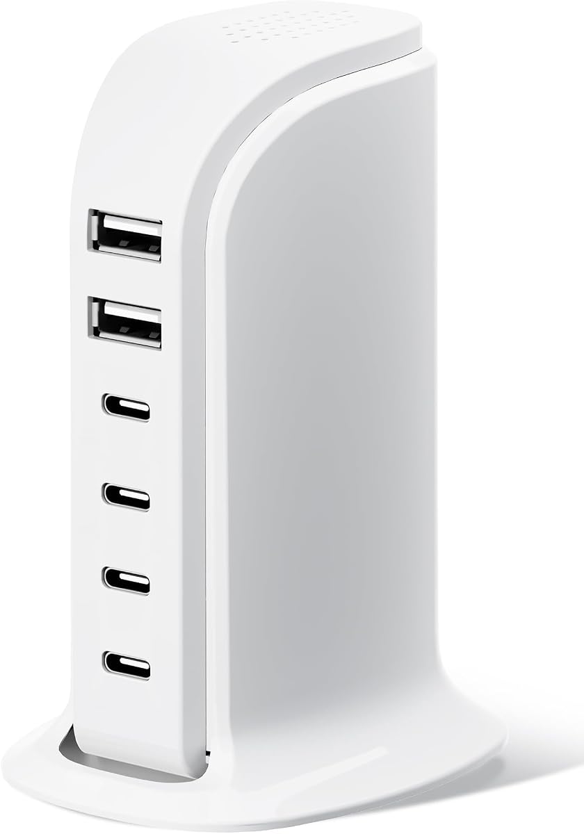 USB Charger, Charging Station for Multiple Devices 65W, Fast Charging Blocks with 4Type C Ports, Dual USB Charging Hub Organizer Multiport for iPhone, Ipad, Smartphones, Travel Accessories