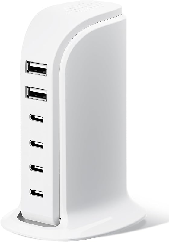 USB Charger, Charging Station for Multiple Devices 65W, Fast Charging Blocks with 4Type C Ports, Dual USB Charging Hub Organizer Multiport for iPhone, Ipad, Smartphones, Travel Accessories