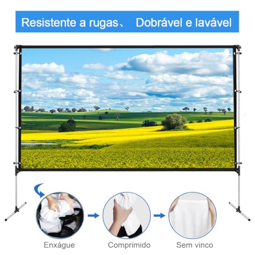 Tela telão de projeção projetor portátil 100 polegadas 16:9 com suporte para ambientes internos e ex