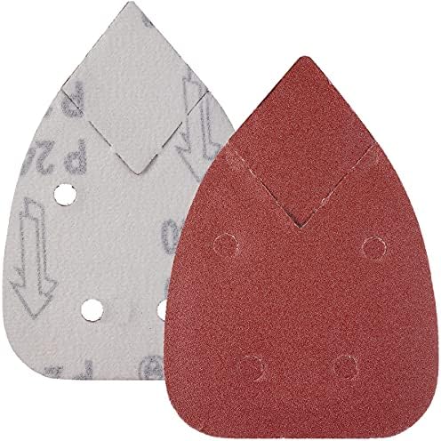 YoiYee 40 Grit Mouse Sanding Sheet, 4 Holes Hook & Loop Fastening Sandpaper, Back Sand Paper Pad, 2 Replacement Tips, for Black and Decker Detail Palm Sander, 140 x 95 mm, Red, 10pcs