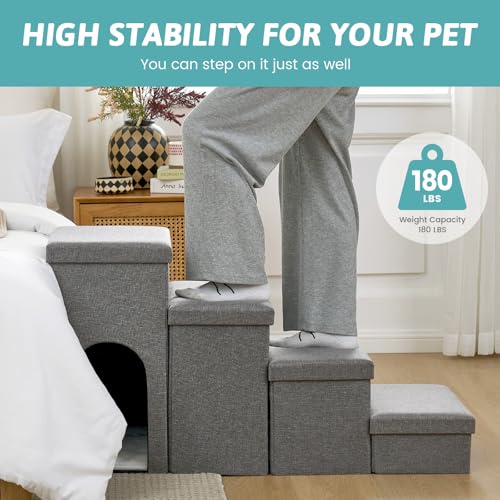 Dog Stairs with Storage, 3-Step Wider Sturdy Dog Steps for Small/Medium/Large Dogs and Older Cats, Doggie Ramp with Condo for Bed/Couch/Car Hold Up to 180 lbs (17.7" H, Grey) by COZY KISS - Image 9