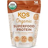 KOS Vegan Protein Powder, No Erythritol, Salted Caramel Coffee - Organic Pea Protein Blend, Plant Ba