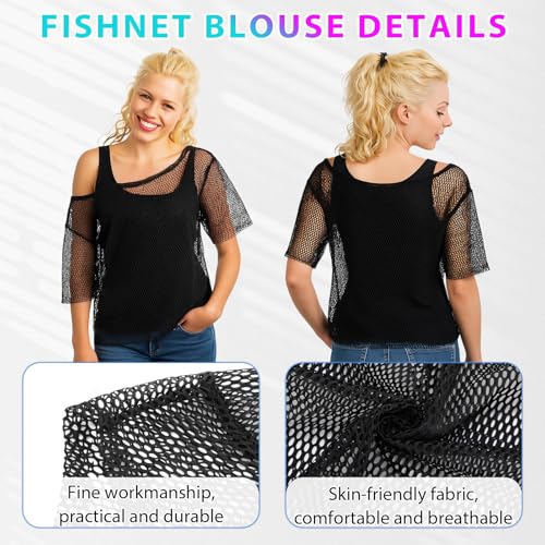 GSrenyu 17 Pcs Black 80s Accessories for Women Girls, 80s Outfits Costume with Fishnet Top, Fishnet Gloves, Lace Headband, Earrings, Necklace & Bracelet for Retro Party, Dress up Day - Image 2