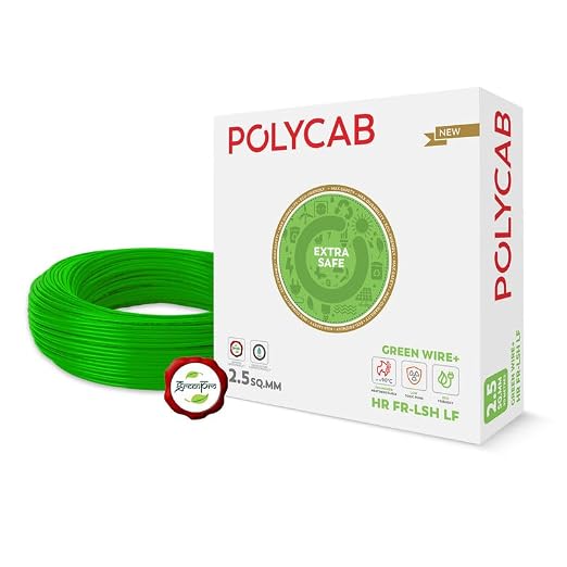 Polycab Green Wire+ 90M coil |2.5 SQ MM|Heat resistant upto 900 C | Low smoke | Low toxic fumes | GreenPro certified | 99.97% high purity copper | Rodent protection | Eco friendly (Green),Pack of 12