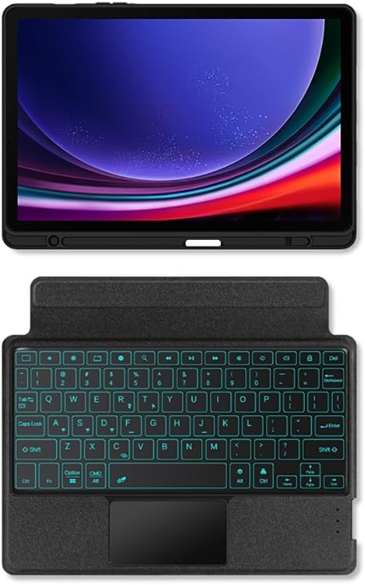 Image of RTSY Kickstand Combo Keyboard case for Samsung Galaxy Tab S10 Lite, S10 FE, S9, S9 FE, S8, S7 (11 /10.9 Inch) with 7-Color Backlit & Touchpad, Portrait & Horizontal Mode, Magnetic Detachable Keyboard