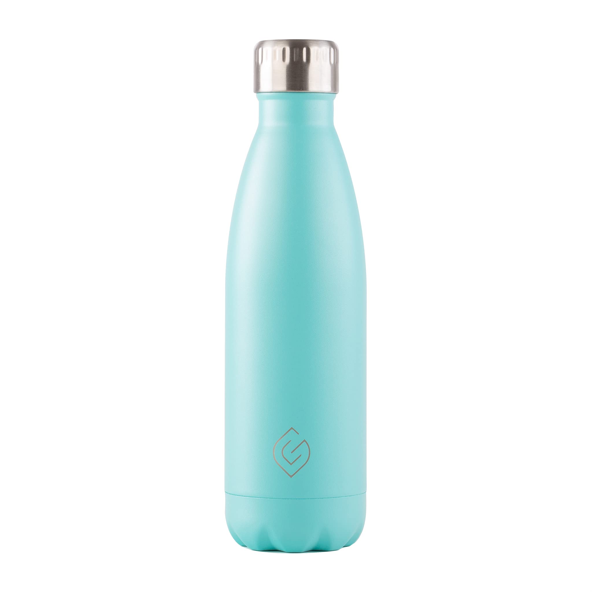 Greenfield Collection 500ml Water Bottle; BPA Free Double Walled Stainless Steel Vacuum Insulated Water Bottles - 12 Hours Temp Controlled - Leakproof Sports Flask Great for Work, Gym, Travel - Aqua