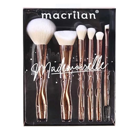 Kit de Pincéis para Maquiagem Macrilan Mademoiselle ED004-6 Pincéis Macios, Estojo de Metal, Ótimo Custo-Benefício e Portabilidade