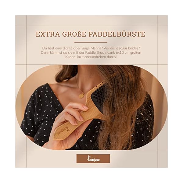 lampox Haarbürste Paddle Brush Paddlebrush Paddel Bürste Entwirrbürste Bürste mit Wildschweinborsten aus Bambusholz – Bild 6