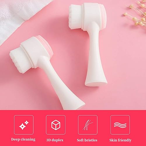 Miniatura 10 de Cepillos faciales de doble cara, cepillo de lavado facial vertical de silicona 3D, cepillo de limpieza facial 2 en 1, cepillo manual de doble acción