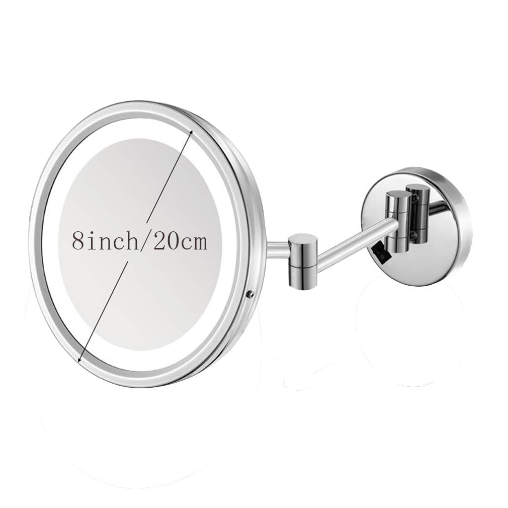Espejo de tocador para Maquillaje, Espejo de Belleza con Aumento 3X, Espejo de baño Extensible montado en la Pared, Espejo cosmético Giratorio de 360 °, conexión Cableada, Negro (Plateado)
