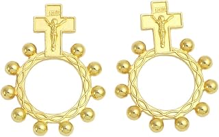 Gold Pocket Finger One Decade Rosary Ring, Bulk Rosaries Pack of 12, Catholic Rings for Men or Women, Crucifix Cross Prayer Ring