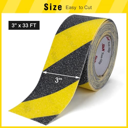 S&X Black/Yellow Anti Slip Tape 3" x 33 FT, Heavy-Duty Grip Tape for Stairs Outdoor Waterproof Safety Non Skid Roll High Traction Non Slip Strip with Hard-Wearing Surface