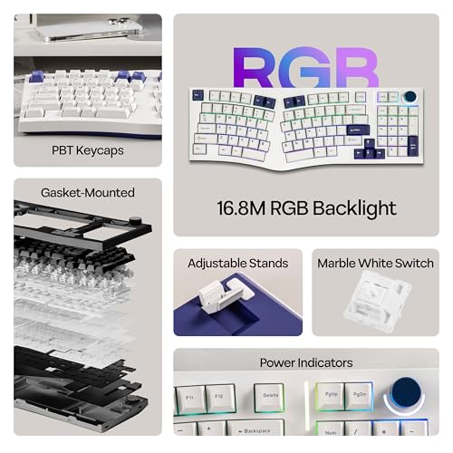 Image of MechLands Feker Alice98 Ergonomic 98 Keys Custom Mechanical Keyboard, VIA Programmable, USB-C Wired Gaming Keyboard, Hot Swappable, 5 Layer Paddings, Control Knob, NKRO, RGB for Win /Mac (White)