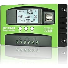 60A MPPT Solar Charge Controller, 12V/24V Auto Tracking Solar Panel Regulator with LCD Display Dual USB Port Multiple Load Control Modes Timer Setting, Fit for Gel Sealed Flooded and Li BatteryGreen