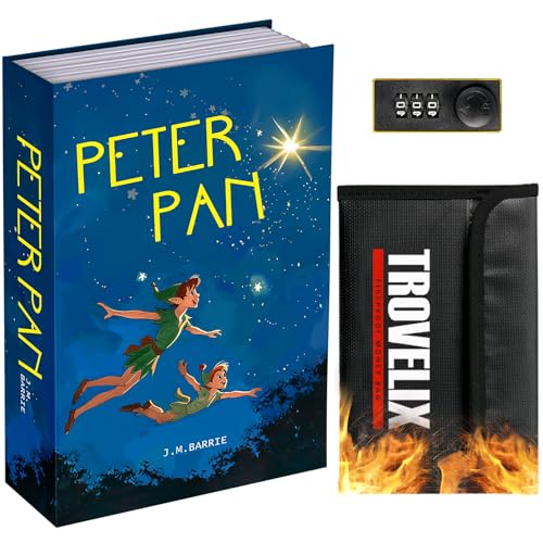 Sekam Buchtresor mit Zahlenschloss, Versteckter Safe (24 x 15 x 5,5 cm) mit Feuerfester Tasche, Buchbox Versteckte Aufbewahrung,Geldverstecke für Zuhause,Geldkassette Buchsafe für Bargeld (Peter Pan)