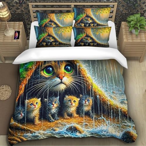 Ensemble de lit imprimé 3D cabane 140x200cm en microfibre douce avec taies