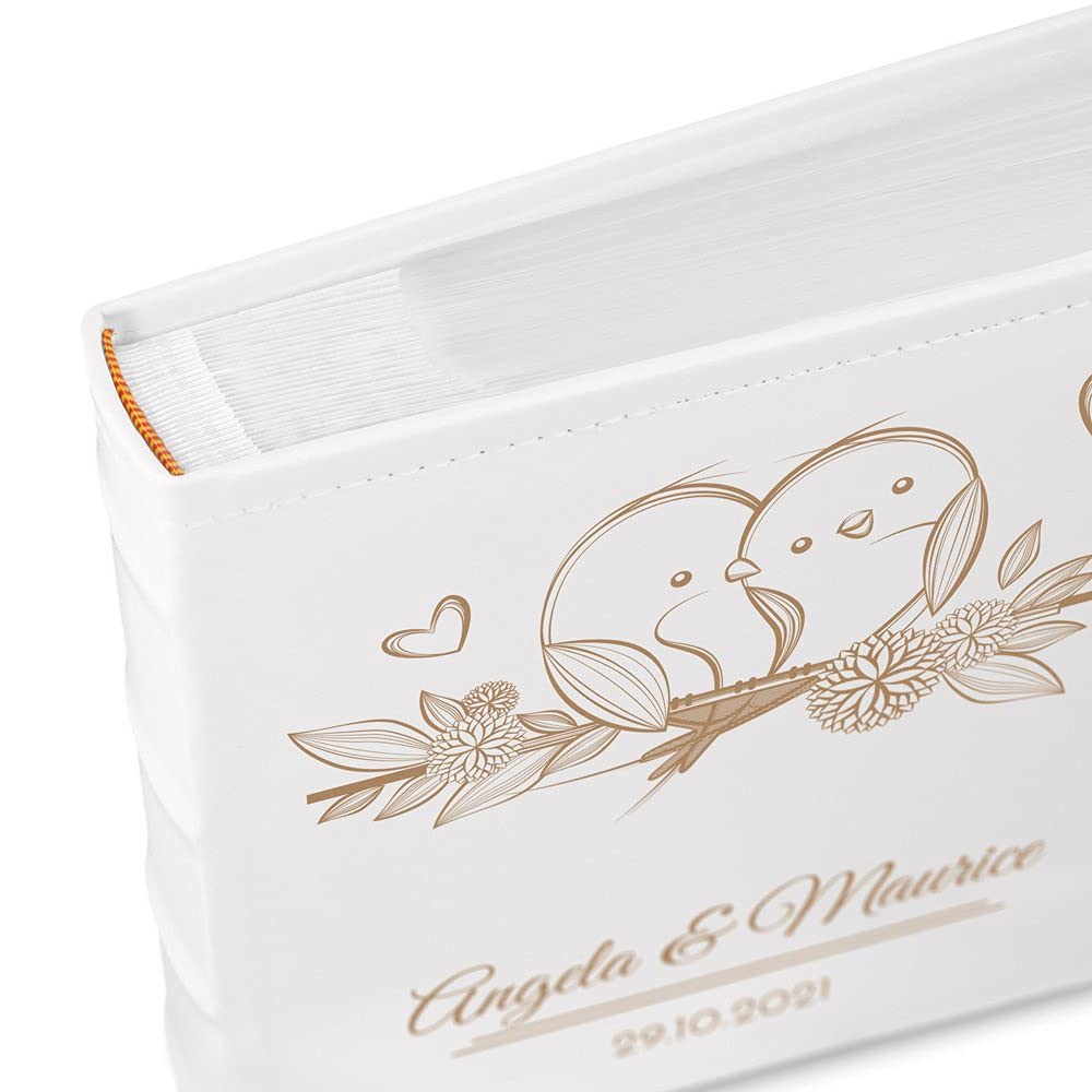 Maverton Einsteckalbum mit Aufdruck - Fotoalbum für 200 Fotos 10x15-50 Seiten - Größe: 21x22cm - Weiß - personalisierte Geschenke für Paar zur Hochzeit zum Hochzeitstag