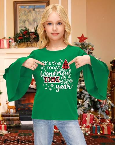 Image of BesserBay Girls Christmas Long Bell Sleeve Ruffle Tunic Top 4-12 Years