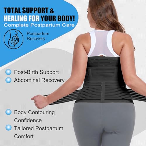 Image of 3-in-1 Postpartum Belt After Delivery - Abdominal Belt for Women Tummy Control | Pregnancy Belts After Delivery | Maternity Belt After C-Section | Abdominal Binder for Post Pregnancy Recovery (Universal) (Black)