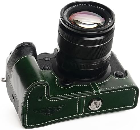 Exсluѕіvе Dіѕсоunt 60% Prісе Fuji X-H1 Case, BolinUS Handmade Genuine Real Leather Half Camera Case Bag Cover for Fujifilm Fuji X-H1 XH1 Digital Camera Bottom Opening Version + Hand Strap -Green