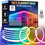 KANAYA 98ft RGB Led Neon Rope Lights ETL Listed, 110-120V Waterproof Color Changing Lighting Strip Remote Control, for Residential Commercial Outdoor Indoor Decor