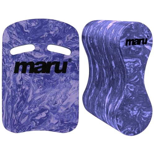Image of Maru Pull Buoy & Two Grip Swimming Kickboard Set (Dark Purple Swirl) – Comfortable Foam Swimming Floats for Stroke Technique & Strength (Kickboard: L42 x W28cm) – Non-Chafing & Trusted by Coaches