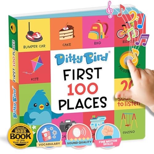 Ditty Bird Libros Parlantes 100 Lugares: Aprende Vocabulario y Habla con Libros de cartón para niños de 1 a 3 años. Interactivos, con imágenes geniales y Sonido, Ideales para bebés.