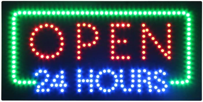 LED 24 Hours Open Sign for Business,Super Bright Hanging Advertising Board | for Convenience Store/Pharmacy/Store/Storefront Window/Wall Decor, ABS Plastic Black Acrylic, 24" X 12"