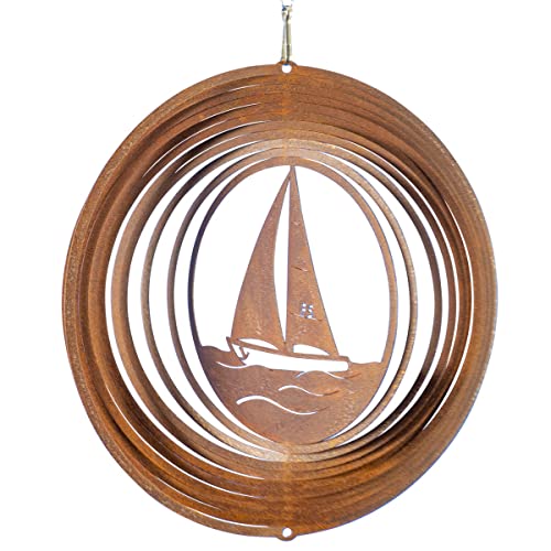 Preisvergleich Produktbild CIM Edelrost Windspiel - SEGELBOOT 200 - Abmessung: Ø20cm - inkl. Kugellagerwirbel, Haken und Nylonschnur - attraktive Edelrost Dekoration