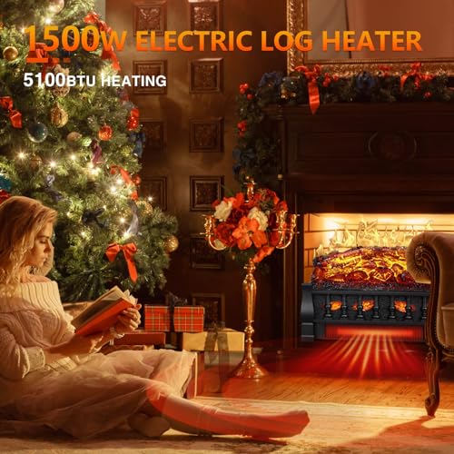 Image of R.W.FLAME Electric Fireplace Log Set Heater 21IN, Remote Control, Flame Brightness Adjustable,Realistic Ember Bed, Overheating Protection for Home and Office Decor, 750W /1500W