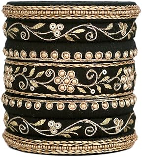 Taasha Craft Rajni Black golden thread bangles, Handcrafted Cotton Thread Bangle Set forWomen & Girls (7 Bangles) Price In India