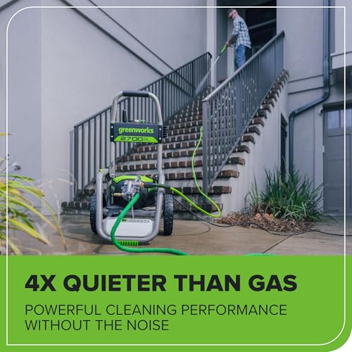 Greenworks 2700 PSI (2.3 GPM Max) Brushless Electric Pressure Washer (15°, 25°, 40°, Turbo and Soap Nozzle) for Use On Decks, Fences, Concrete Patios, Sidewalks & More. Medium-Duty - Image 10
