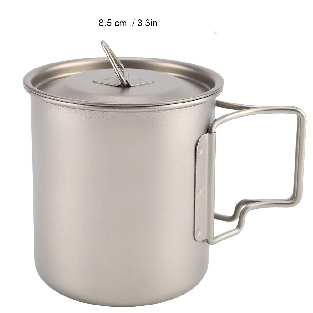 Tasse à café en titane 2 pièces, tasse de camping en titane avec couvercle poignée pliable tasse à café portable tasse à bière en métal 14.2 oz/420 ml