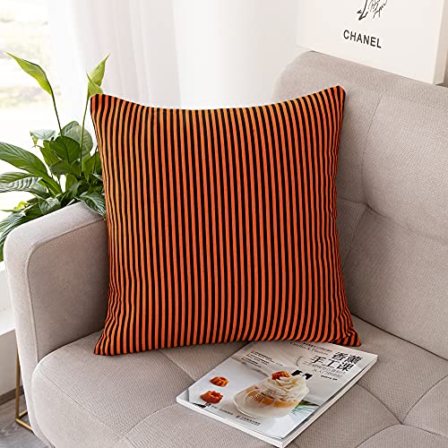 Halloween Throw Pillow Covers 18X18 - Decorative Pillows For Couch Set Of 2 Rustic Striped Cushion Cover Soft Large Pillowcase For Bedding Decor, Sofa, Outdoor Farmhouse Home Fall Orange Black #TOP1