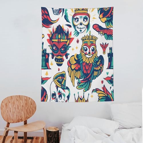 Tapiz de pared vertical con patrón de tatuaje colorido y divertido 7