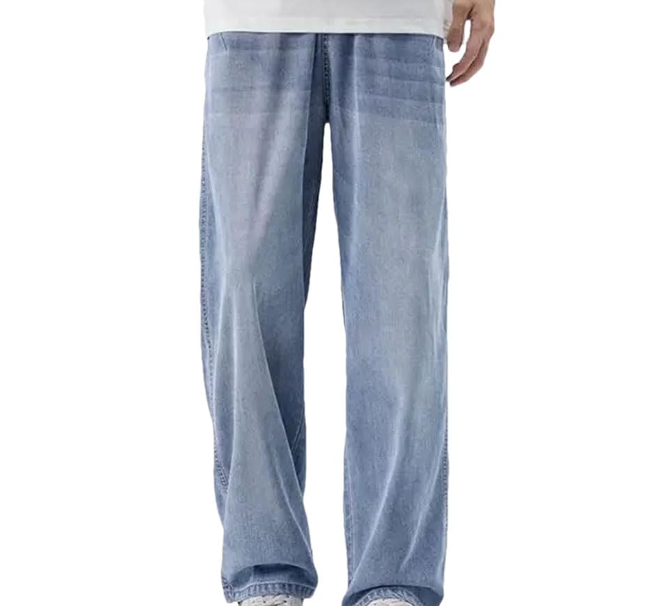 Men’S Low Waist Baggy Jeans Loose Fit Wide Leg Denim Pants Casual Button Fly Lightweight Solid Color Jeans