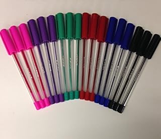 30x ASSORTED MICRON BALLPOINT PENS. 5x BLACK, 5x BLUE, 5x RED, 5x PURPLE, 5x PINK, 5x GREEN. MEDIUM POINT BIROS. TEACHERS, MARKING, SCHOOL, NOTES ETC