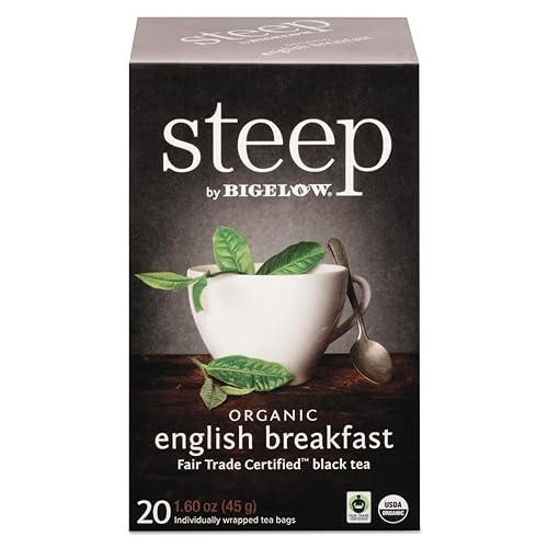 steep by Bigelow Té orgánico de desayuno inglés, caja de 20 unidades