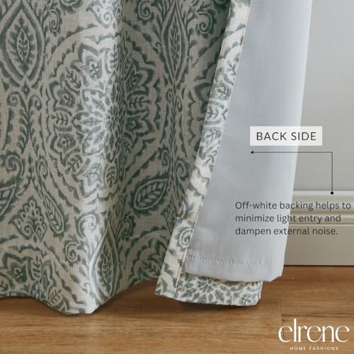 Elrene Home Fashions Giovanni Medallion Block Print Linen Blend Blackout Lined Window Curtain Panel, 52\"x95\", Sage - Thumbnail 4