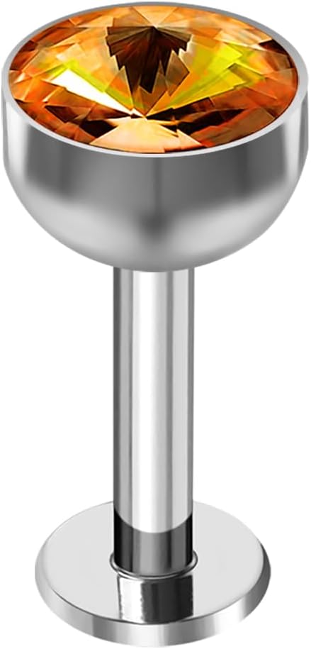 316L Surgical Steel Pointy Crystal Stone 7mm Half Ball Top with 14 Gauge - 8mm, 10mm Lip Labret - Tragus Earring - Cartilage, Helix - Tragus Piercing Jewelry
