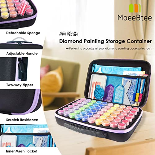 Image of MoeeBtee Diamond Painting Organizer - 60 Slot Accessories and Tools Case, Jewelry Beads Storage Box - Purple