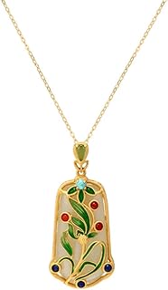 ZAZA Collier de Pendentif Jade Hetian Jade 925 Collier Peint en Argent plaqué Or Collier en émail refroidi à air Collier pendérant, Grand Cadeau-Or (Color : Gold)